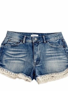 MOSSIMO SUPPLY CO. Distressed Blue Denim Shorts with Cream Lace Trim